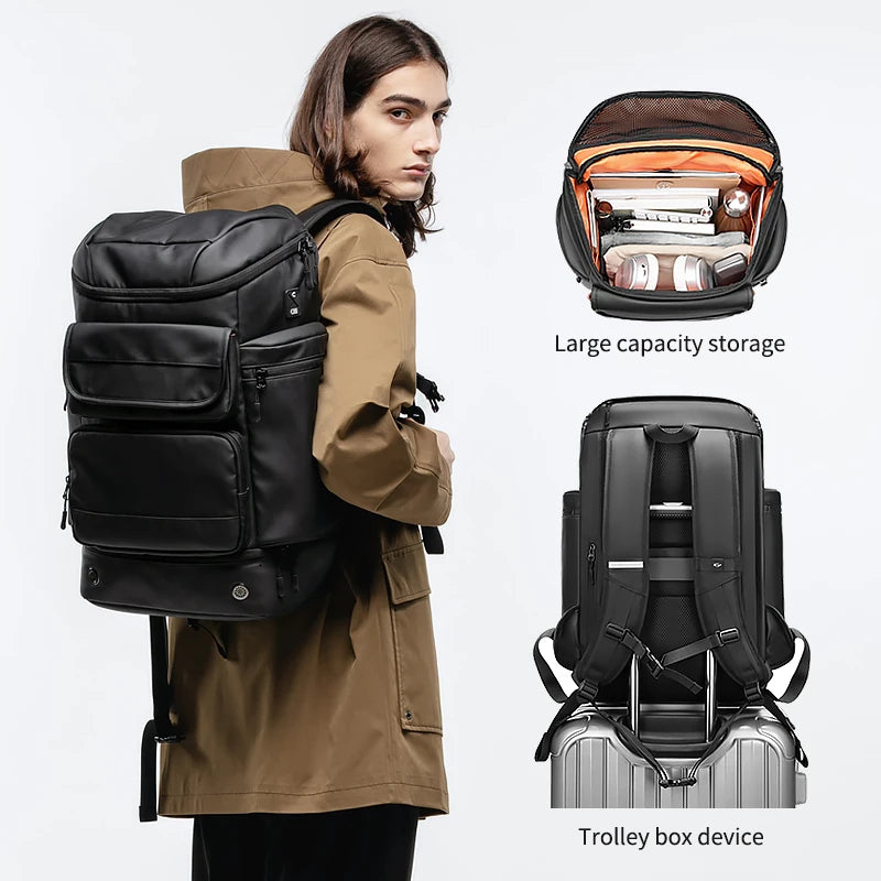 Men's Waterproof 50L Travel Laptop Backpack with Shoe Bag & USB